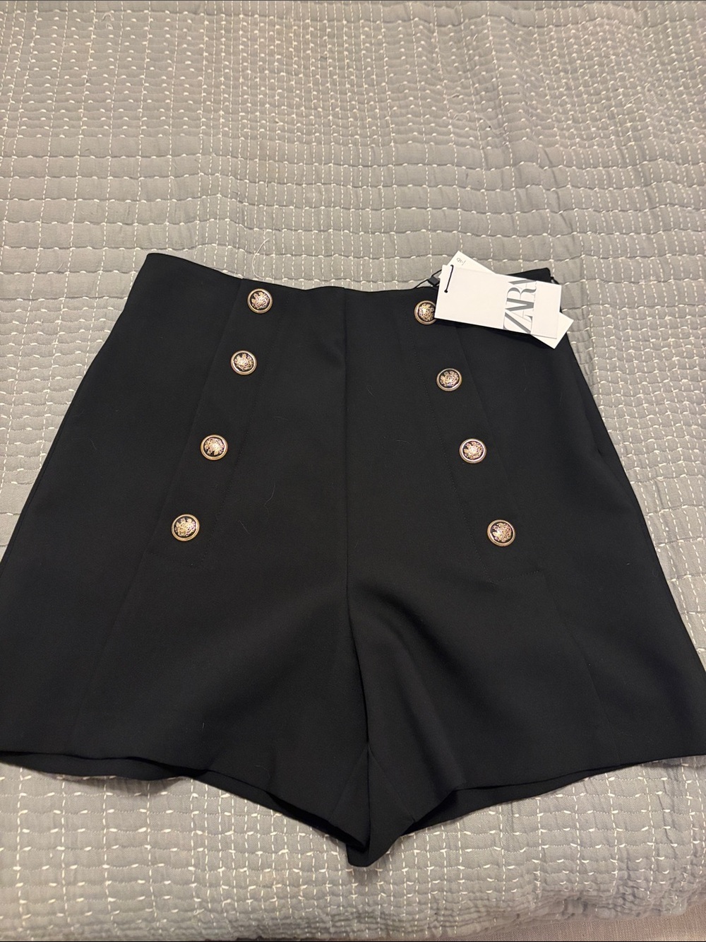 Zara Black High-Waist Double-Breasted Button Shorts
